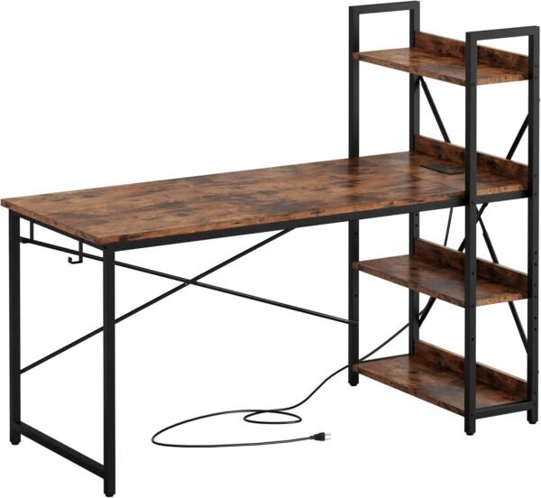 IRONCK Computer Desk 47" with Power Outlet and Storage Shelves, Study Writing Table with USB Ports Charging Station, PC Desk Workstation for Home Office, Rustic Brown - Image 8