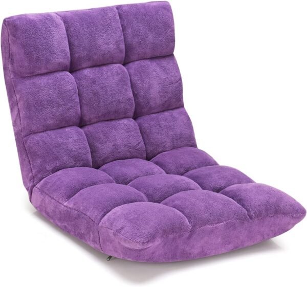 Giantex Floor Chairs for Adults - Floor Gaming Chair with Back Support, Coral Velvet, 14 Adjustable Position, Thick Sponge Padding, Floor Seating Lounge for Reading, Watching TV, Meditation (Purple)