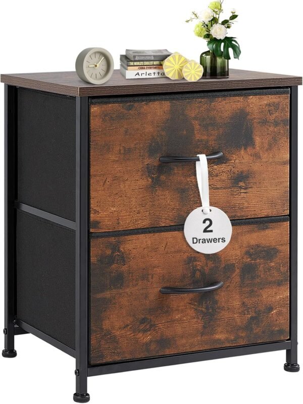 Sweetcrispy Nightstand with 2 Storage Drawers, 20" Height Small Bed Side Furniture End Table, Wooden Top Fabric Cabinet Kids Night Stand Mini Dresser for Bedroom, Closet, Entryway, College Dorm