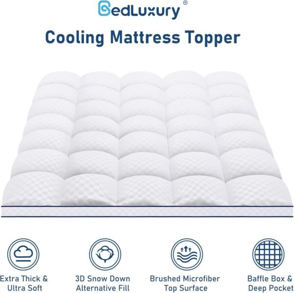 Twin XL Mattress Topper Extra Thick Pillowtop Cooling Plush Mattress Pad Cover Protector with 8-21 Inch Deep Pocket 3D Snow Down Alternative Fill White - Image 2