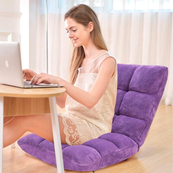 Giantex Floor Chairs for Adults - Floor Gaming Chair with Back Support, Coral Velvet, 14 Adjustable Position, Thick Sponge Padding, Floor Seating Lounge for Reading, Watching TV, Meditation (Purple) - Image 8