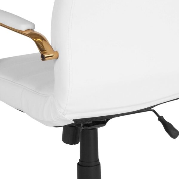 Flash Furniture Whitney Mid-Back Swivel LeatherSoft Desk Chair with Padded Seat and Armrests, Adjustable Height Padded Office Chair, White/Gold - Image 7