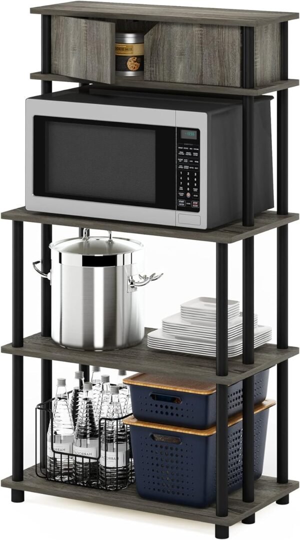 Furinno Turn-N-Tube Toolless Storage Shelf with Top Cabinet, French Oak Grey/Black - Image 5