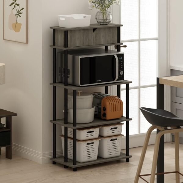 Furinno Turn-N-Tube Toolless Storage Shelf with Top Cabinet, French Oak Grey/Black - Image 3