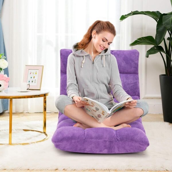 Giantex Floor Chairs for Adults - Floor Gaming Chair with Back Support, Coral Velvet, 14 Adjustable Position, Thick Sponge Padding, Floor Seating Lounge for Reading, Watching TV, Meditation (Purple) - Image 2