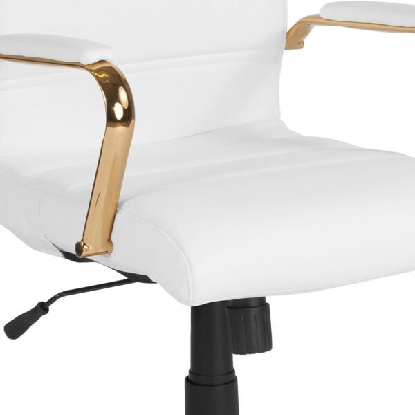 Flash Furniture Whitney Mid-Back Swivel LeatherSoft Desk Chair with Padded Seat and Armrests, Adjustable Height Padded Office Chair, White/Gold - Image 10