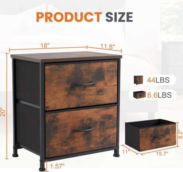 Sweetcrispy Nightstand with 2 Storage Drawers, 20" Height Small Bed Side Furniture End Table, Wooden Top Fabric Cabinet Kids Night Stand Mini Dresser for Bedroom, Closet, Entryway, College Dorm - Image 3