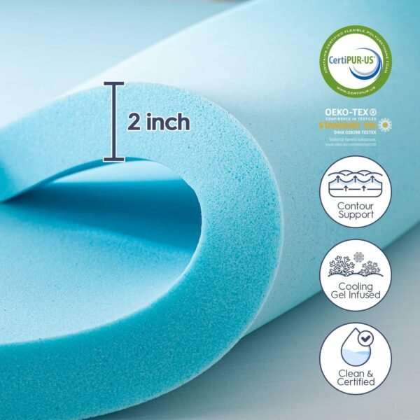 Dual Layer Memory Foam Mattress Topper Twin XL,2 Inch Gel Memory Foam and 1 Inch Cooling Pillow Top Mattress Pad Cover for Back Pain, Medium Support, Viscose Made from Bamboo Cover, Grey - Image 4