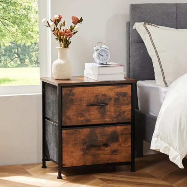Sweetcrispy Nightstand with 2 Storage Drawers, 20" Height Small Bed Side Furniture End Table, Wooden Top Fabric Cabinet Kids Night Stand Mini Dresser for Bedroom, Closet, Entryway, College Dorm - Image 6