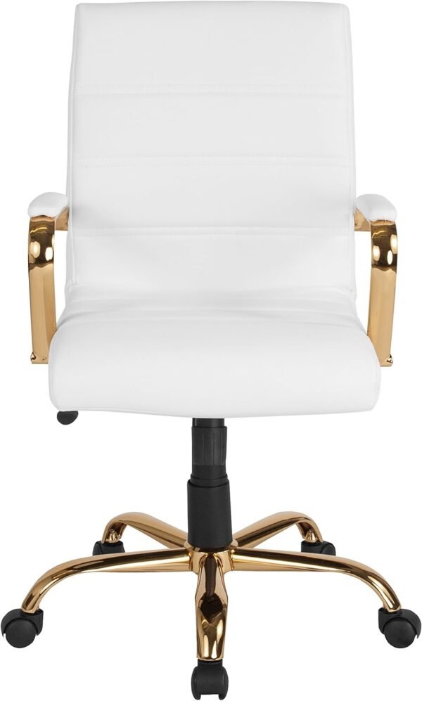 Flash Furniture Whitney Mid-Back Swivel LeatherSoft Desk Chair with Padded Seat and Armrests, Adjustable Height Padded Office Chair, White/Gold - Image 9