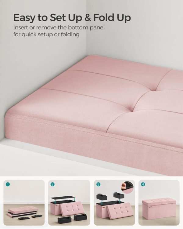 SONGMICS Storage Ottoman Bench, Foldable Ottoman Foot Rest, 15 x 30 x 15 Inches, End of Bed Bench, Storage Chest, Load up to 660 lb, for Living Room, Bedroom, Entryway, Jelly Pink ULSF247R01 - Image 7