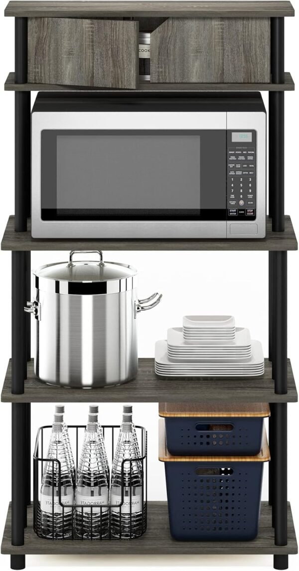 Furinno Turn-N-Tube Toolless Storage Shelf with Top Cabinet, French Oak Grey/Black - Image 4
