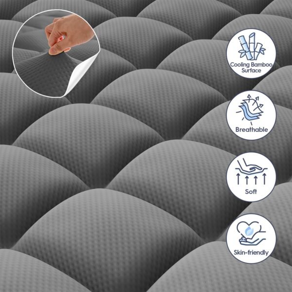 Dual Layer Memory Foam Mattress Topper Twin XL,2 Inch Gel Memory Foam and 1 Inch Cooling Pillow Top Mattress Pad Cover for Back Pain, Medium Support, Viscose Made from Bamboo Cover, Grey - Image 3