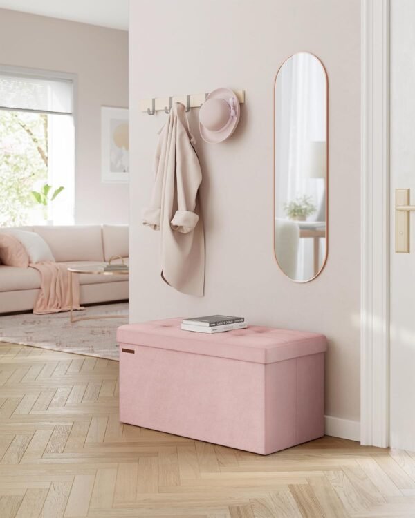 SONGMICS Storage Ottoman Bench, Foldable Ottoman Foot Rest, 15 x 30 x 15 Inches, End of Bed Bench, Storage Chest, Load up to 660 lb, for Living Room, Bedroom, Entryway, Jelly Pink ULSF247R01 - Image 2