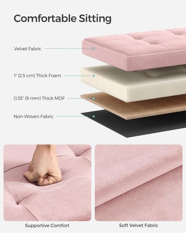 SONGMICS Storage Ottoman Bench, Foldable Ottoman Foot Rest, 15 x 30 x 15 Inches, End of Bed Bench, Storage Chest, Load up to 660 lb, for Living Room, Bedroom, Entryway, Jelly Pink ULSF247R01 - Image 4