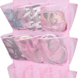 MISSLO 30 Large Pockets Dual Sided Hanging Shoe Organizer for Closet with Rotating Hanger Hanging Shoe Shelves, Pink