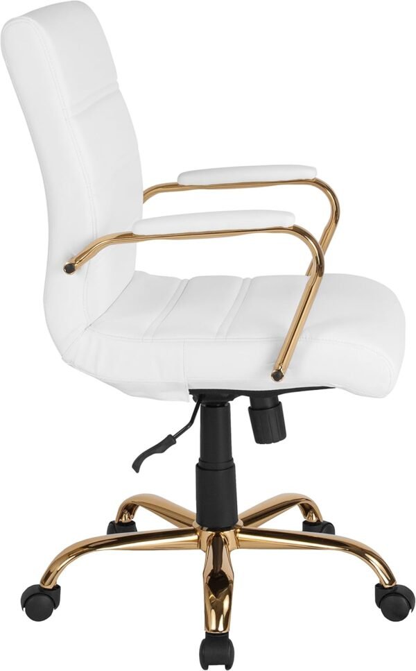 Flash Furniture Whitney Mid-Back Swivel LeatherSoft Desk Chair with Padded Seat and Armrests, Adjustable Height Padded Office Chair, White/Gold - Image 8