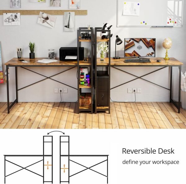 IRONCK Computer Desk 47" with Power Outlet and Storage Shelves, Study Writing Table with USB Ports Charging Station, PC Desk Workstation for Home Office, Rustic Brown - Image 4
