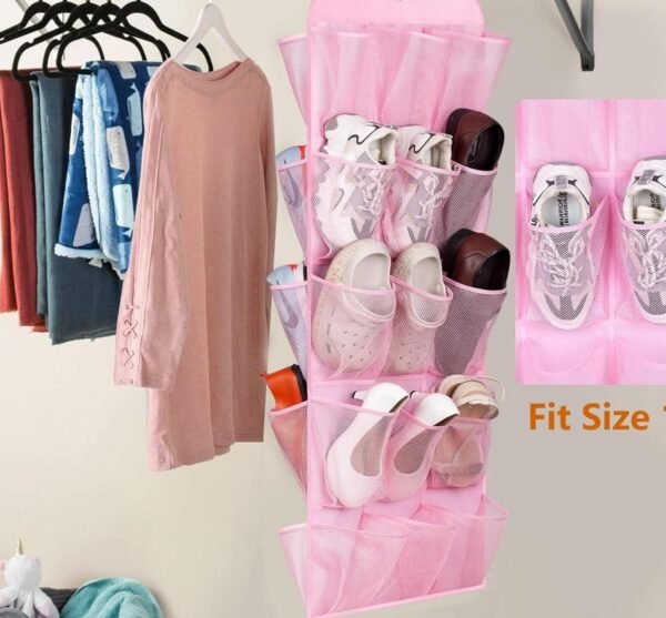 MISSLO 30 Large Pockets Dual Sided Hanging Shoe Organizer for Closet with Rotating Hanger Hanging Shoe Shelves, Pink - Image 3