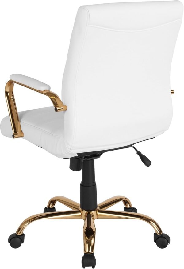 Flash Furniture Whitney Mid-Back Swivel LeatherSoft Desk Chair with Padded Seat and Armrests, Adjustable Height Padded Office Chair, White/Gold - Image 6