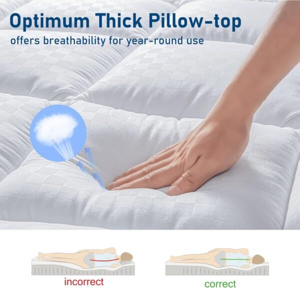 Twin XL Mattress Topper Extra Thick Pillowtop Cooling Plush Mattress Pad Cover Protector with 8-21 Inch Deep Pocket 3D Snow Down Alternative Fill White - Image 3