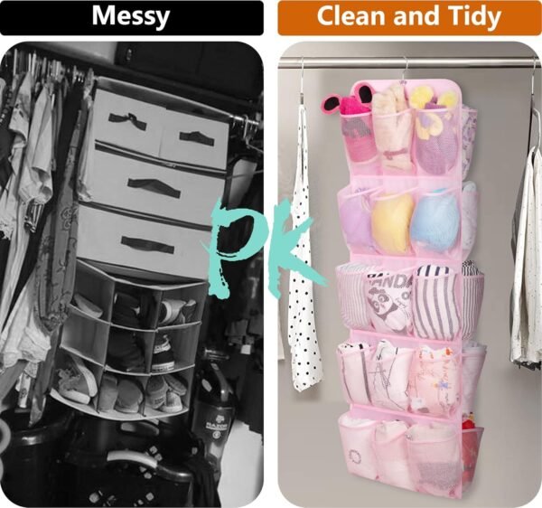 MISSLO 30 Large Pockets Dual Sided Hanging Shoe Organizer for Closet with Rotating Hanger Hanging Shoe Shelves, Pink - Image 4