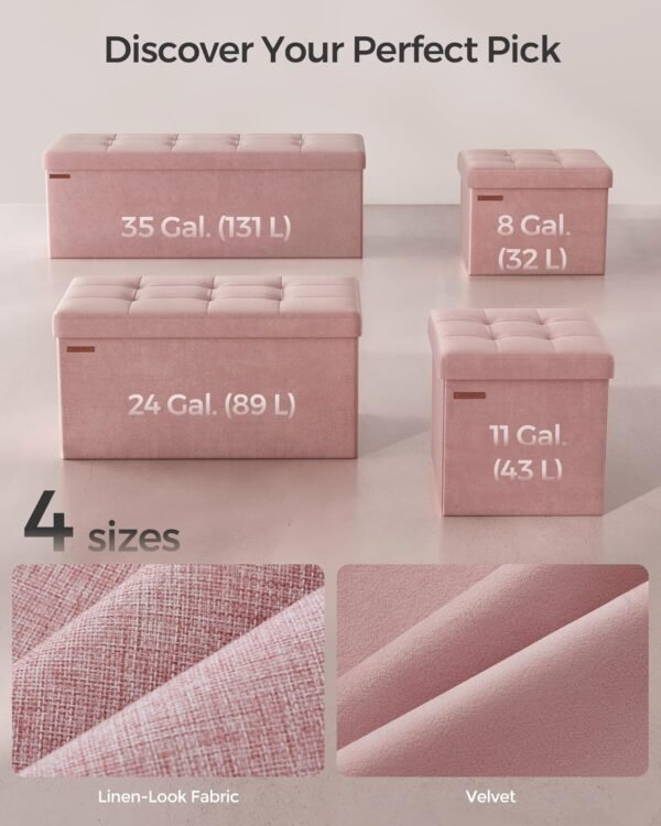 SONGMICS Storage Ottoman Bench, Foldable Ottoman Foot Rest, 15 x 30 x 15 Inches, End of Bed Bench, Storage Chest, Load up to 660 lb, for Living Room, Bedroom, Entryway, Jelly Pink ULSF247R01 - Image 6