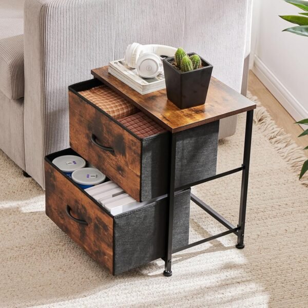 Sweetcrispy Nightstand with 2 Storage Drawers, 20" Height Small Bed Side Furniture End Table, Wooden Top Fabric Cabinet Kids Night Stand Mini Dresser for Bedroom, Closet, Entryway, College Dorm - Image 2