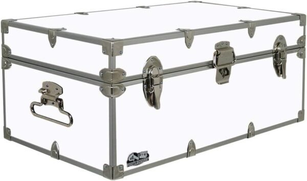 C&N Footlockers - Full-Size Happy Camper Trunk - #1 Summer Camp Trunk - Made in the USA - Steel Footlocker with Lid Stay - 32 x 18 x 13.5 Inches (White)
