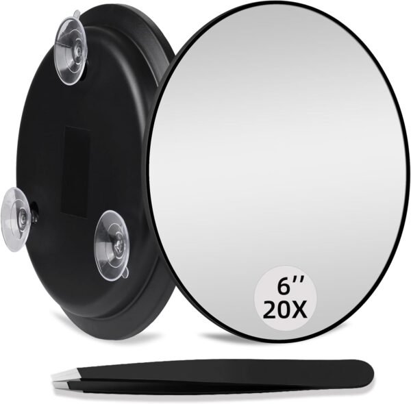 20X Makeup Magnifying Mirror, 20X High Magnifying Mirror with Suction Cups, Round 6'' Magnifying Mirror Compact Travel Magnifying Mirror, 20X Magnified Mirror Makeup Magnification Mirror and Tweezers
