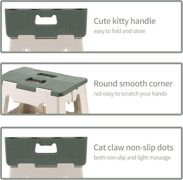Kitty Folding Stool, 9 Inches, Non-Slip Folding Step Stool,Great for Kitchen, Bathroom, Bedroom, Kids or Adults (Green) - Image 3