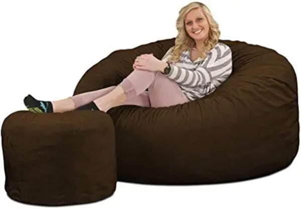 ULTIMATE SACK 5ft Bean Bag Chair & Footstool, Oversize Bean Bag Chair for Adults, Comfy Chair Bean Bag Couch Lounge Sofa Loveseat Furniture | Brown Suede