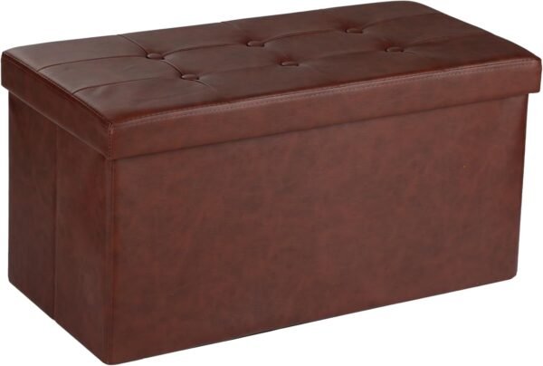 COSYLAND Ottoman Bench with Storage - 30x15x15in Folding Leather Ottoman, Rectangle Foot Stool Foldable Storage Chest Ottoman Footrest Footstool Collapsible with Lid for Bedroom Living Room Red Brown