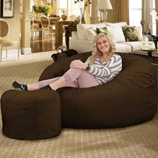 ULTIMATE SACK 5ft Bean Bag Chair & Footstool, Oversize Bean Bag Chair for Adults, Comfy Chair Bean Bag Couch Lounge Sofa Loveseat Furniture | Brown Suede - Image 2