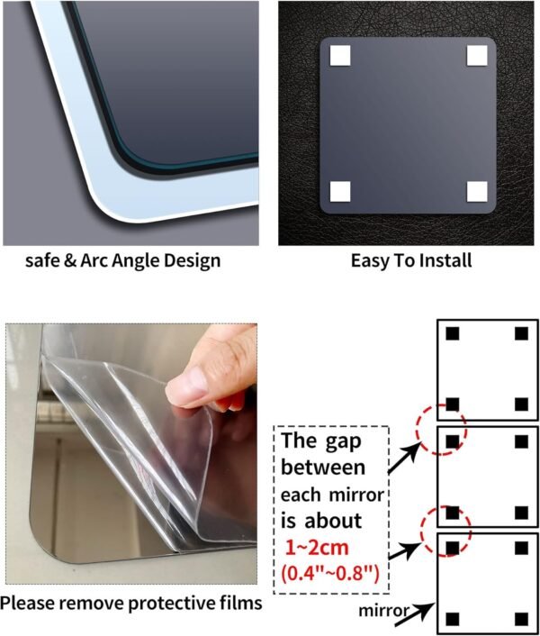 Kids Safety Unbreakable Mirror,Acrylic Shatterproof Mirrors Full Length,Extra Thick1/8 12"x12"x4 Pack,Children Non Glass Stick on Mirror,Gym Mirrors for Home Workout,Bedroom Body Mirrors Wall - Image 6
