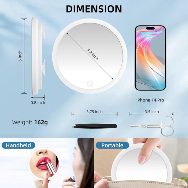 Magnifying Mirror with Light 10X, Makeup Magnifying Mirror with Suction Cups, 6'' Magnifying Mirror with 3 Color Lights Dimming Makeup Mirror with 10x Magnification, Large 10x Travel Magnifying Mirror - Image 4