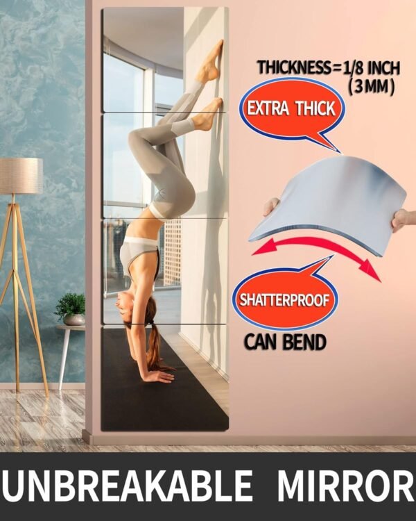 Kids Safety Unbreakable Mirror,Acrylic Shatterproof Mirrors Full Length,Extra Thick1/8 12"x12"x4 Pack,Children Non Glass Stick on Mirror,Gym Mirrors for Home Workout,Bedroom Body Mirrors Wall - Image 3