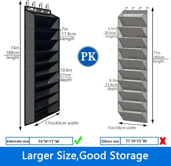 shoe organizer,70 Pounds Large Capacity,20-30-Pair over the door shoe organizer,10 Tiers shoe rack for closet,New upgrade Anti-scratch heavy duty hook and Bamboo material Baffle, Grey - Image 2