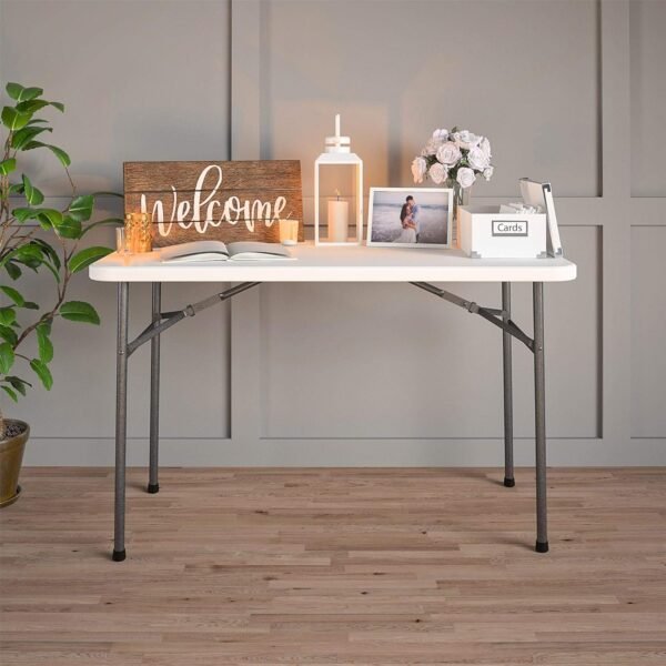 COSCO 4 ft. Straight Folding Utility Table, White, Indoor & Outdoor, Portable Desk, Camping, Tailgating, & Crafting Table - Image 2