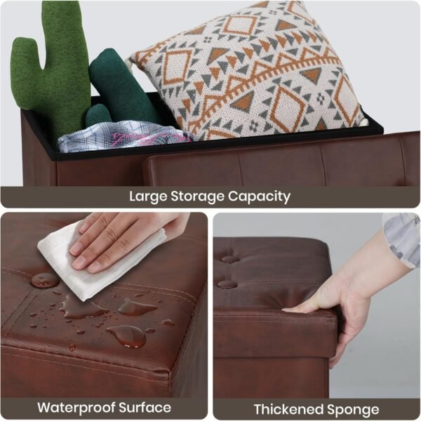 COSYLAND Ottoman Bench with Storage - 30x15x15in Folding Leather Ottoman, Rectangle Foot Stool Foldable Storage Chest Ottoman Footrest Footstool Collapsible with Lid for Bedroom Living Room Red Brown - Image 7