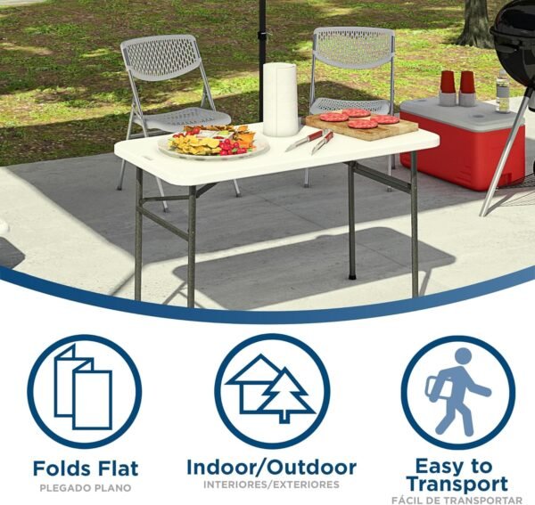 COSCO 4 ft. Straight Folding Utility Table, White, Indoor & Outdoor, Portable Desk, Camping, Tailgating, & Crafting Table - Image 5