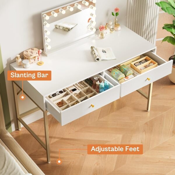 SUPERJARE Vanity Desk with Drawers, 47 inch Computer Desk, Modern Simple Home Office Desks, Makeup Dressing Table for Bedroom - White and Gold - Image 6