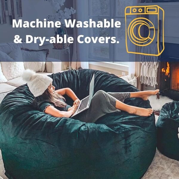 ULTIMATE SACK 5ft Bean Bag Chair & Footstool, Oversize Bean Bag Chair for Adults, Comfy Chair Bean Bag Couch Lounge Sofa Loveseat Furniture | Brown Suede - Image 6