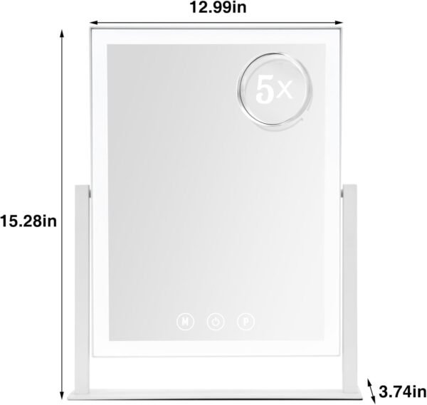 Lighted Makeup Mirror, Hollywood Vanity Mirror with 5X Magnification Mirror, 360°Rotation Touch Control, 3 Color Lighting for Desks Bedroom Dressing Room, Small - Image 6