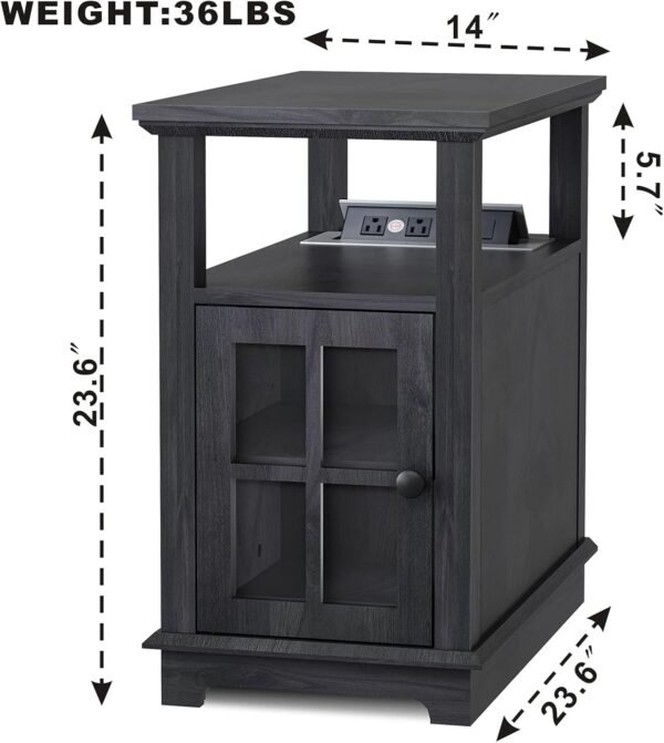 HIFYOBRO Narrow End Table with Flip Top Charging Station and Storage Cabinet, Type-C & USB Port & Power outlets, Adjustable Shelf, Blackgray Side Table with Storage for Living Room and Bedroom - Image 3