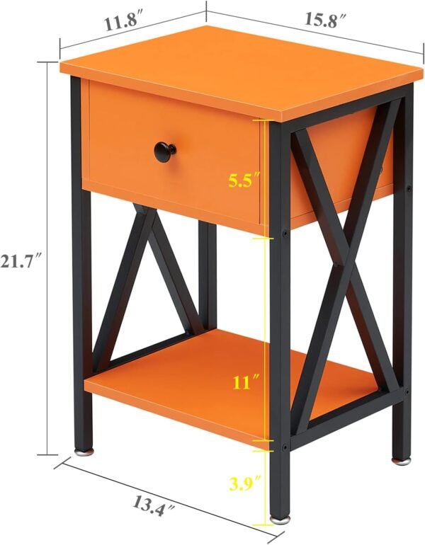 VECELO Nightstand,Modern Bedside End Table, Night Stand with Drawer and Storage Shelf for Living Room Bedroom, Industrial Metal Frame - Image 3