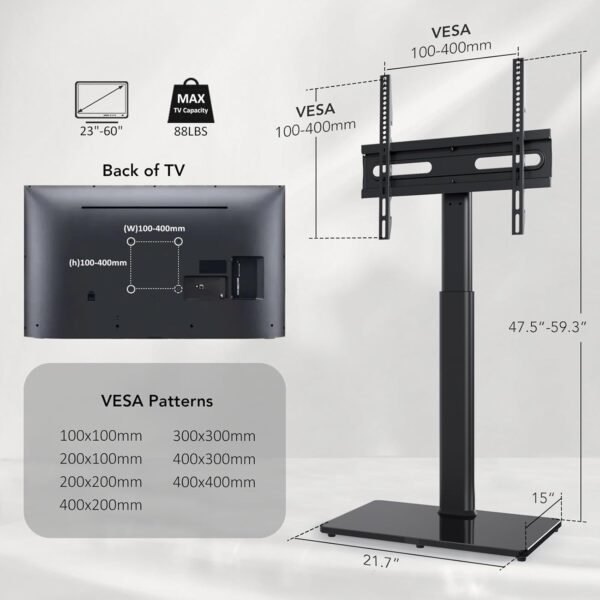 Universal Floor TV Stand with Mount 70 Degree Swivel 9 Level Height Adjustable and Space Saving Design for Most 27 to 65 inch LCD, LED OLED TVs, Perfect for Corner & Bedroom AX1006TB - Image 8