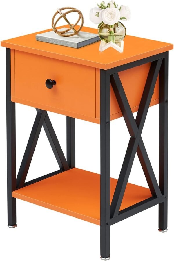 VECELO Nightstand,Modern Bedside End Table, Night Stand with Drawer and Storage Shelf for Living Room Bedroom, Industrial Metal Frame