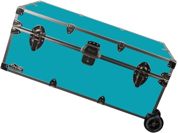C&N Footlockers - Full-Size Happy Camper Trunk w/Wheels - #1 Summer Camp Trunk - Made in the USA - Steel Footlocker with Lid Stay - 32 x 18 x 13.5 Inches (Gold) - Image 4