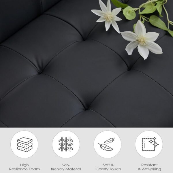 TYBOATLE Sofa Couch 62" W Loveseat w/ 2 USB Charger Ports & 2 Cupholders, Mid-Century Modern Black Faux Leather Tufted Small Love Seat Couches for Office,Compact Living Room,Bedroom,Apartment,Dorm - Image 4